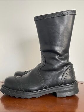 John Fluevog F SHOE TIFF Brogue Black Leather Side Zip Moto Boots